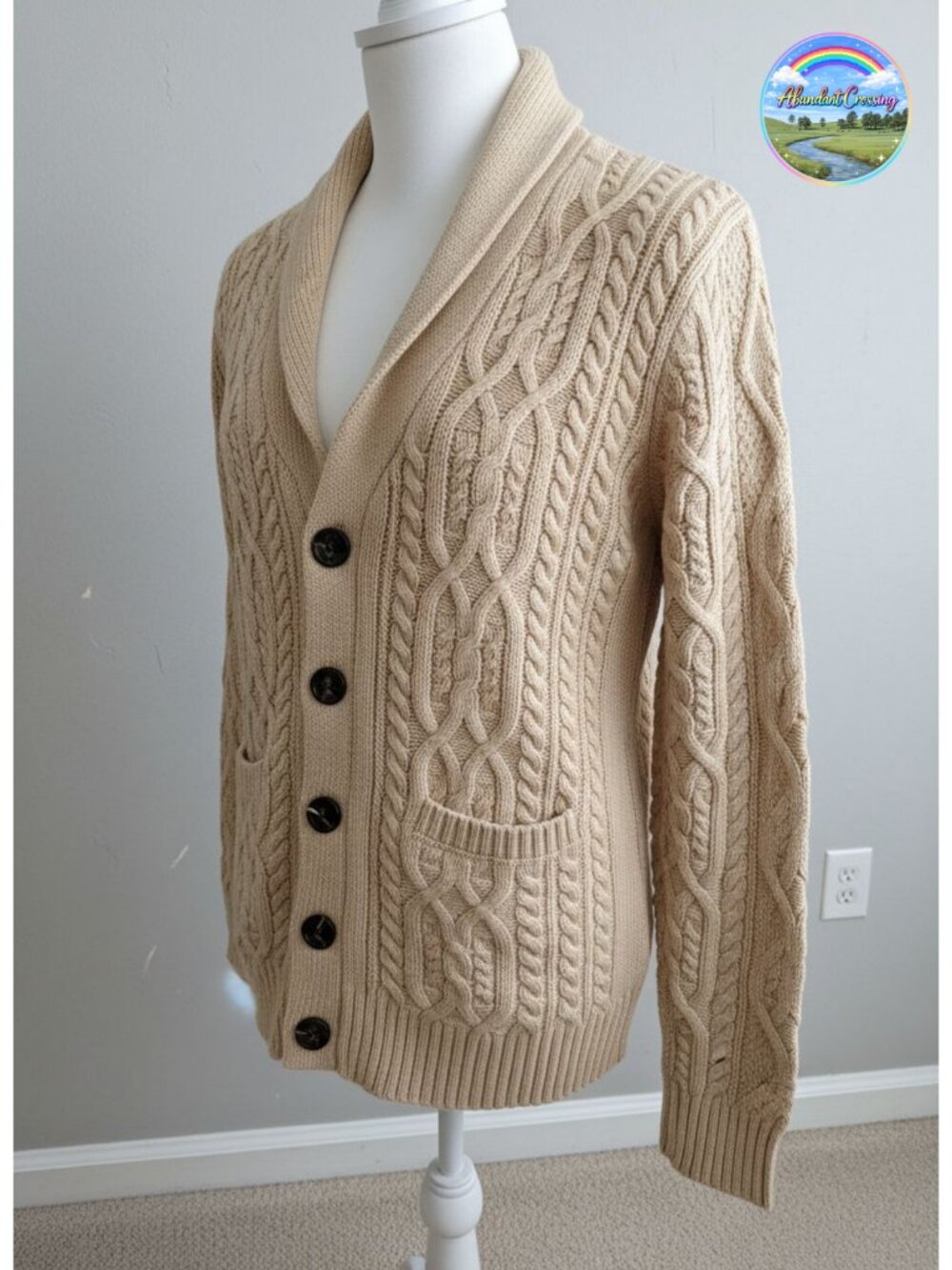 Shawl Collar Cable Knit Button Down Cardigan Sweater